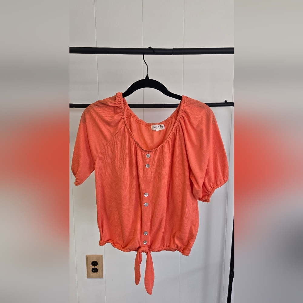 Inspired Hearts Orange Puff Sleeve Ruched Blouse